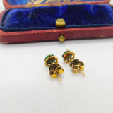 14ct Yellow Gold & Jade Set Stud Earrings Vintage c1960