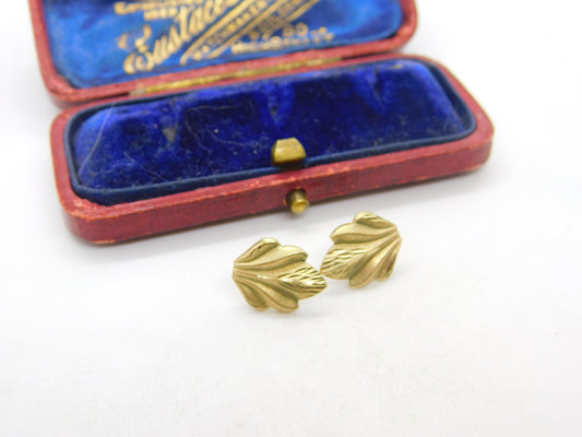 9ct Yellow Gold Leaf Form Stud Earrings Vintage c1970