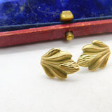 9ct Yellow Gold Leaf Form Stud Earrings Vintage c1970
