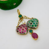 Georgian 18ct Gold, Ruby, Emerald & Pearl Set Lavalier Sweetheart Drop Pendant c1820