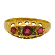 Victorian 18ct Yellow Gold, Garnet & Diamond Boat Ring Antique 1891 Birmingham