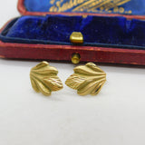 9ct Yellow Gold Leaf Form Stud Earrings Vintage c1970