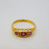 Victorian 18ct Yellow Gold, Garnet & Diamond Boat Ring Antique 1891 Birmingham