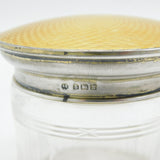 Sterling Silver, Cut Glass, Guilloche Enamel Trinket Pot Antique 1922 Birmingham Art Deco