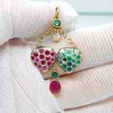Georgian 18ct Gold, Ruby, Emerald & Pearl Set Lavalier Sweetheart Drop Pendant c1820