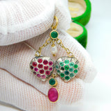 Georgian 18ct Gold, Ruby, Emerald & Pearl Set Lavalier Sweetheart Drop Pendant c1820
