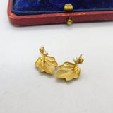 9ct Yellow Gold Leaf Form Stud Earrings Vintage c1970