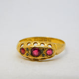 Victorian 18ct Yellow Gold, Garnet & Diamond Boat Ring Antique 1891 Birmingham