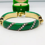 Victorian French 18ct Gold Green Guilloche Enamel Pearl Set Bracelet Antique c1860