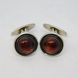 Danish Sterling Silver & Baltic Amber Gents Cufflinks Vintage N.E From c1950
