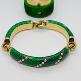 Victorian French 18ct Gold Green Guilloche Enamel Pearl Set Bracelet Antique c1860