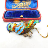 Chinese Export Sterling Silver Gilt & Enamel Exotic Bird Brooch Mid-Century