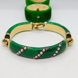 Victorian French 18ct Gold Green Guilloche Enamel Pearl Set Bracelet Antique c1860