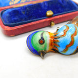 Chinese Export Sterling Silver Gilt & Enamel Exotic Bird Brooch Mid-Century