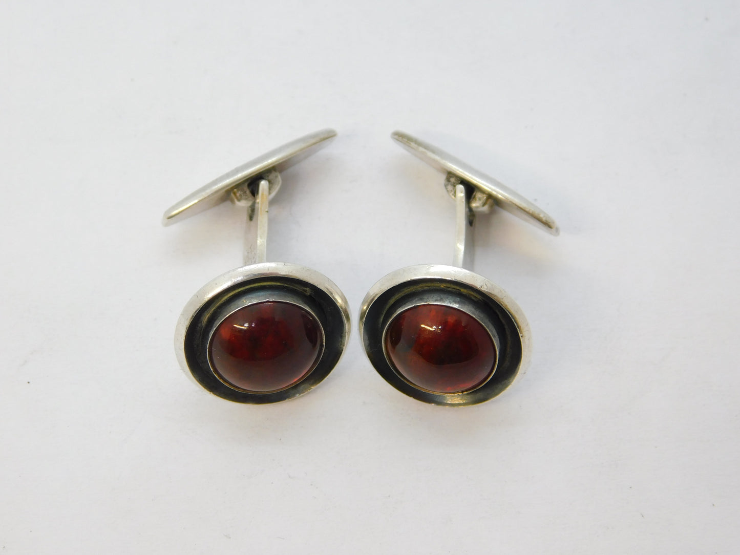 Danish Sterling Silver & Baltic Amber Gents Cufflinks Vintage N.E From c1950