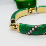 Victorian French 18ct Gold Green Guilloche Enamel Pearl Set Bracelet Antique c1860
