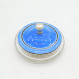 Sterling Silver, Blue Enamel Cut Glass Trinket Pot Antique 1924 Birmingham