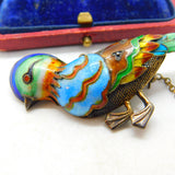 Chinese Export Sterling Silver Gilt & Enamel Exotic Bird Brooch Mid-Century