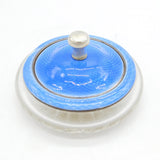 Sterling Silver, Blue Enamel Cut Glass Trinket Pot Antique 1924 Birmingham