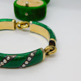 Victorian French 18ct Gold Green Guilloche Enamel Pearl Set Bracelet Antique c1860