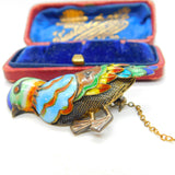 Chinese Export Sterling Silver Gilt & Enamel Exotic Bird Brooch Mid-Century