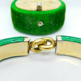 Victorian French 18ct Gold Green Guilloche Enamel Pearl Set Bracelet Antique c1860
