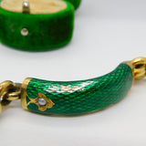 Victorian French 18ct Gold Green Guilloche Enamel Pearl Set Bracelet Antique c1860