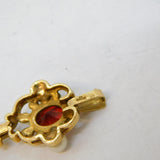 9ct Yellow Gold, Pearl & Garnet Set Floral Drop Pendant Vintage 1996 London
