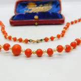 Victorian 9ct Gold Clasp Graduated Coral & Pearl Beaded Necklace Antique c1860