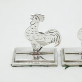 Edwardian Pair of Sterling Silver Cockerel Chicken Place Settings Antique 1910 Birmingham