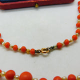 Victorian 9ct Gold Clasp Graduated Coral & Pearl Beaded Necklace Antique c1860