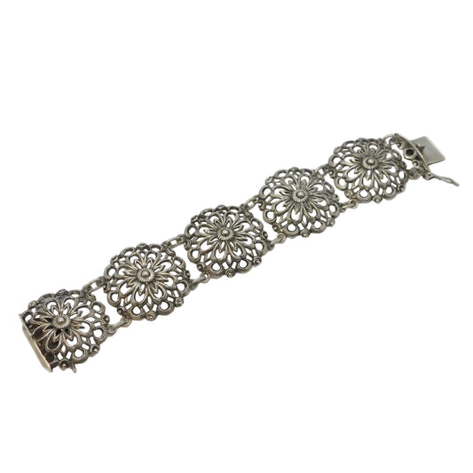 Scandinavian 20th Century .935 Silver Floral Panel Bracelet Antique c1930
