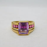 9ct Yellow Gold, Amethyst & Tourmaline Set Dress Ring Vintage 2005 Birmingham