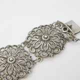 Scandinavian 20th Century .935 Silver Floral Panel Bracelet Antique c1930
