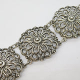 Scandinavian 20th Century .935 Silver Floral Panel Bracelet Antique c1930