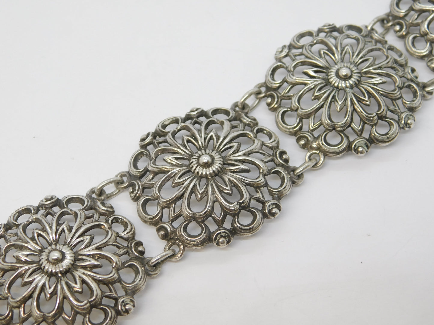 Scandinavian 20th Century .935 Silver Floral Panel Bracelet Antique c1930