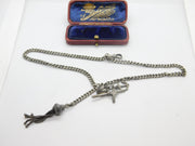 Victorian Sterling Silver Albert Watch Chain with Tassel & Faith, Hope, Charity 1886 Birmingham