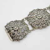 Scandinavian 20th Century .935 Silver Floral Panel Bracelet Antique c1930