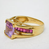 9ct Yellow Gold, Amethyst & Tourmaline Set Dress Ring Vintage 2005 Birmingham