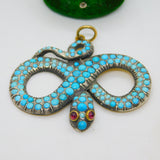 Georgian 18ct Gold & Silver Pave Set Turquoise Snake Pendant Antique c1830