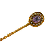 Victorian 15ct Yellow Gold, Amethyst & Seed Pearl Stick Pin Antique c1880