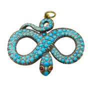 Georgian 18ct Gold & Silver Pave Set Turquoise Snake Pendant Antique c1830