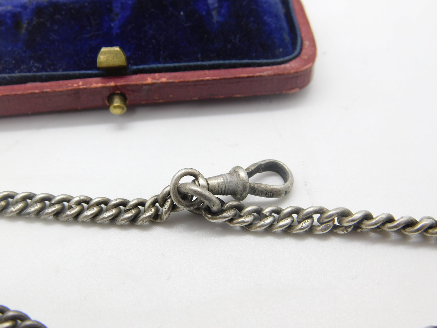 Victorian Sterling Silver Albert Watch Chain with Tassel & Faith, Hope, Charity 1886 Birmingham