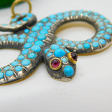 Georgian 18ct Gold & Silver Pave Set Turquoise Snake Pendant Antique c1830