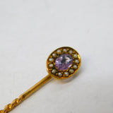 Victorian 15ct Yellow Gold, Amethyst & Seed Pearl Stick Pin Antique c1880