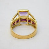 9ct Yellow Gold, Amethyst & Tourmaline Set Dress Ring Vintage 2005 Birmingham