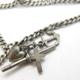 Victorian Sterling Silver Albert Watch Chain with Tassel & Faith, Hope, Charity 1886 Birmingham