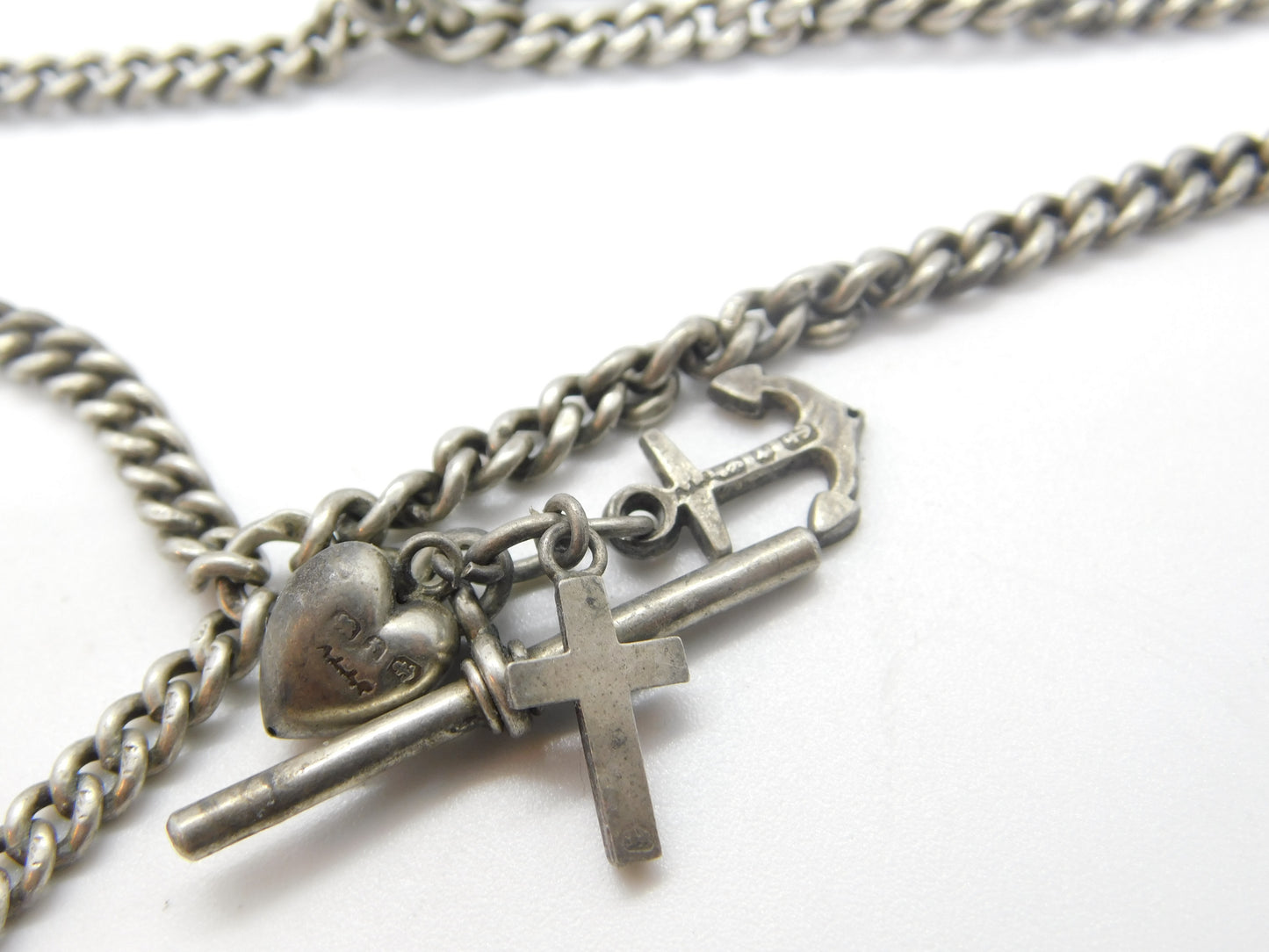 Victorian Sterling Silver Albert Watch Chain with Tassel & Faith, Hope, Charity 1886 Birmingham