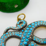 Georgian 18ct Gold & Silver Pave Set Turquoise Snake Pendant Antique c1830