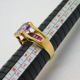 9ct Yellow Gold, Amethyst & Tourmaline Set Dress Ring Vintage 2005 Birmingham